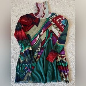 DESIGUAL Knit wool chiffon mix turtleneck tunic Sweater Multicolor Jumper Size L